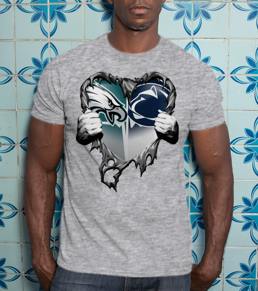 Philadelphia Eagles And Penn State Nittany Lions Heart Logo Rip Xatt053 T-Shirt