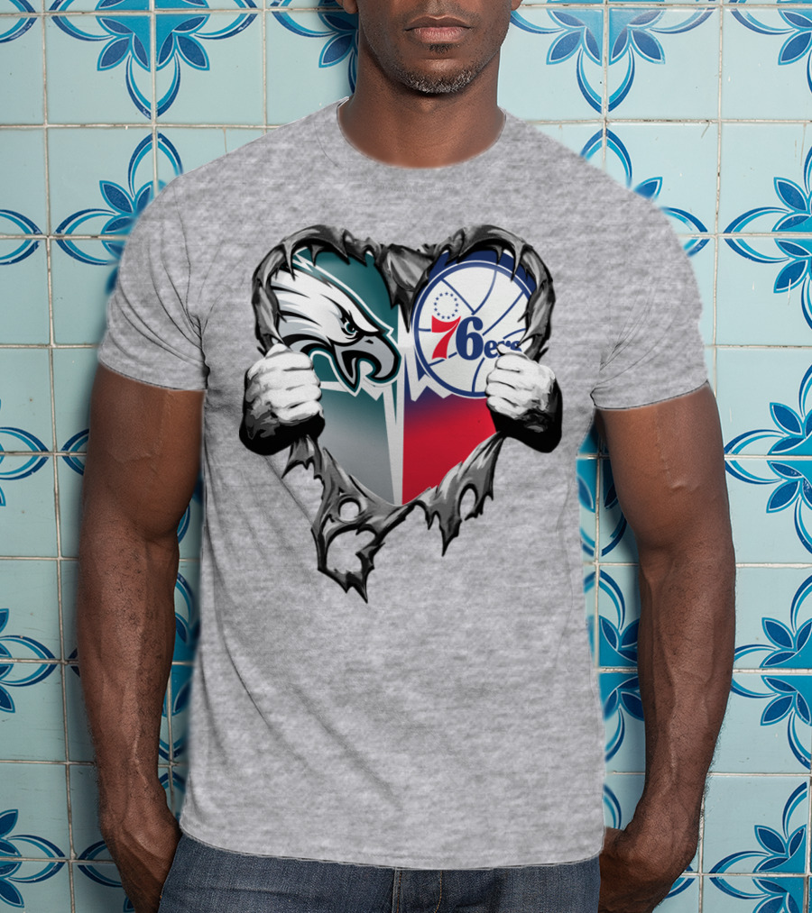Philadelphia Eagles And 76ers Heart T-Shirt