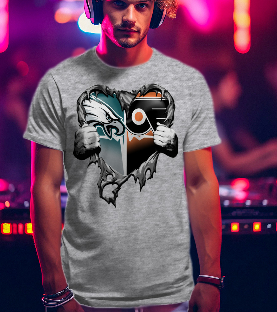 Eagles Flyers Heart Logo Combination T-Shirt