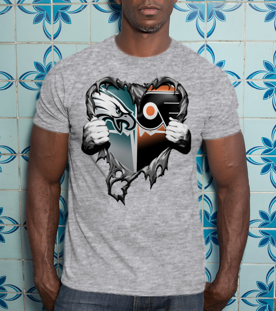 Eagles Flyers Heart Logo Combination T-Shirt