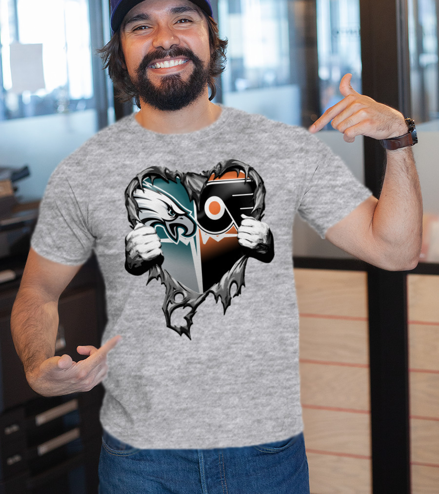 Eagles Flyers Heart Logo Combination T-Shirt