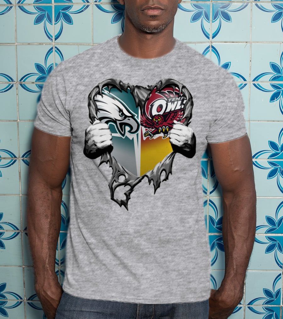 Philadelphia Eagles Temple Owls Heart Logo Rip T-Shirt
