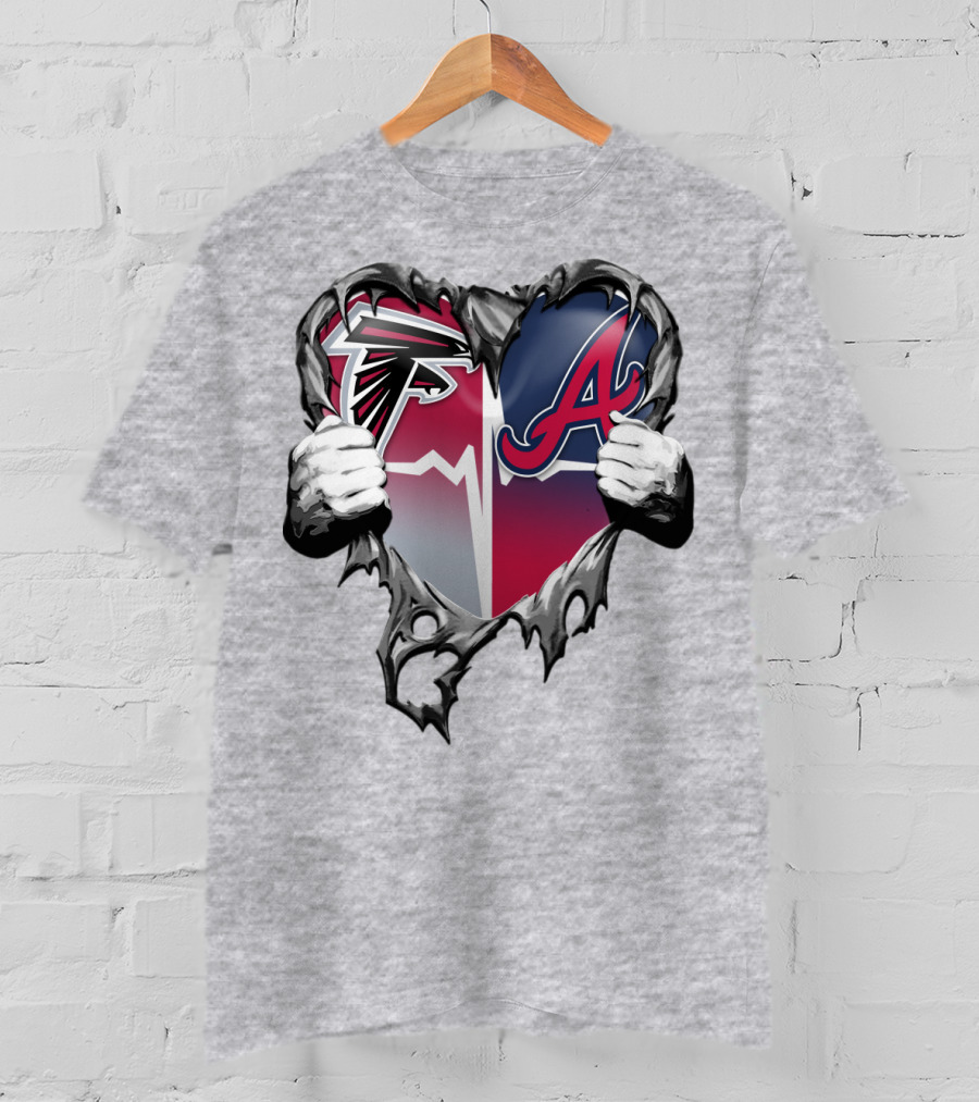 Falcons Braves Heart Design With Ripped Effect And Hands T-Shirt