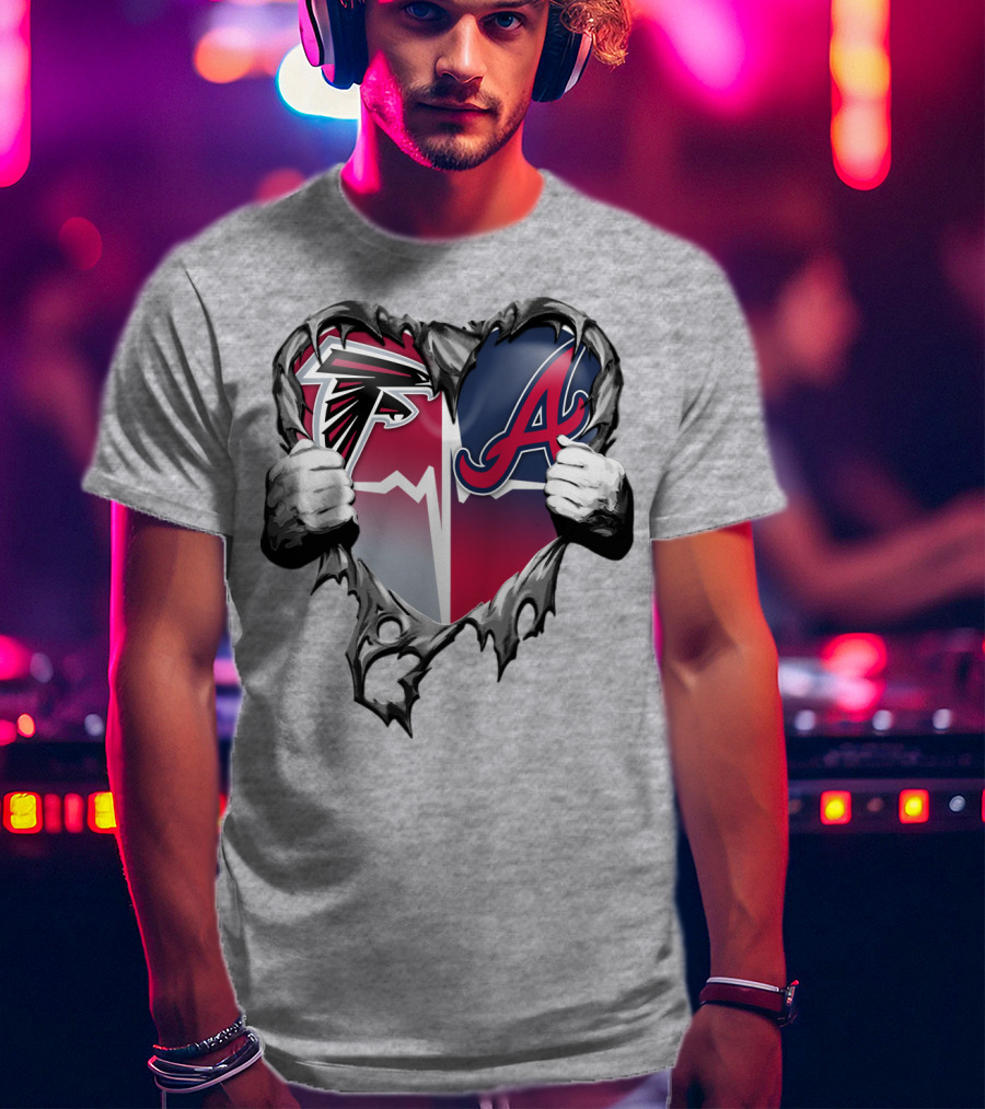 Falcons Braves Heart Design With Ripped Effect And Hands T-Shirt