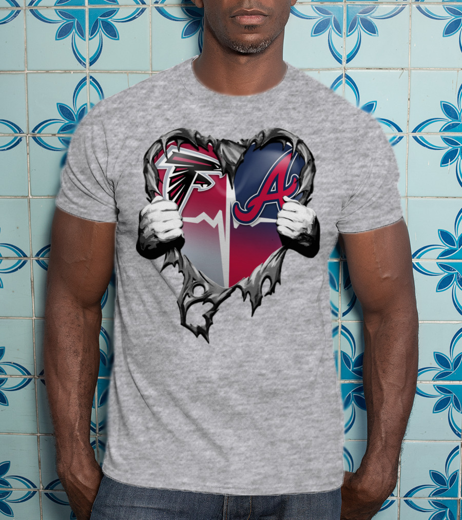 Falcons Braves Heart Design With Ripped Effect And Hands T-Shirt
