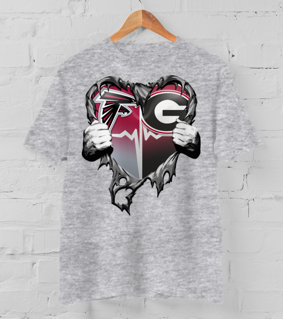 Atlanta Falcons Georgia Bulldogs Heart Torn T-Shirt