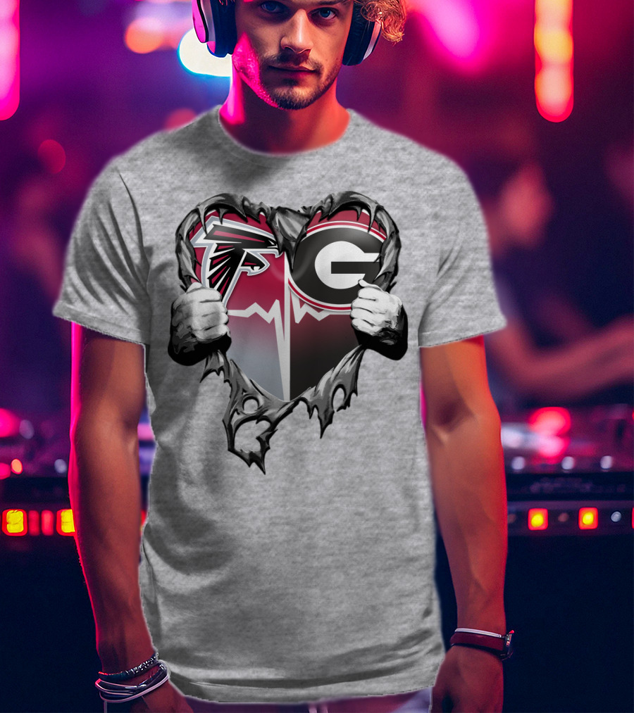 Atlanta Falcons Georgia Bulldogs Heart Torn T-Shirt