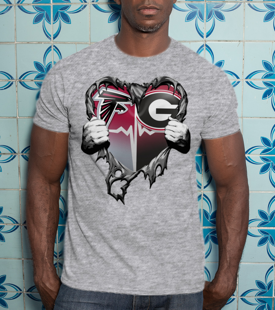 Atlanta Falcons Georgia Bulldogs Heart Torn T-Shirt