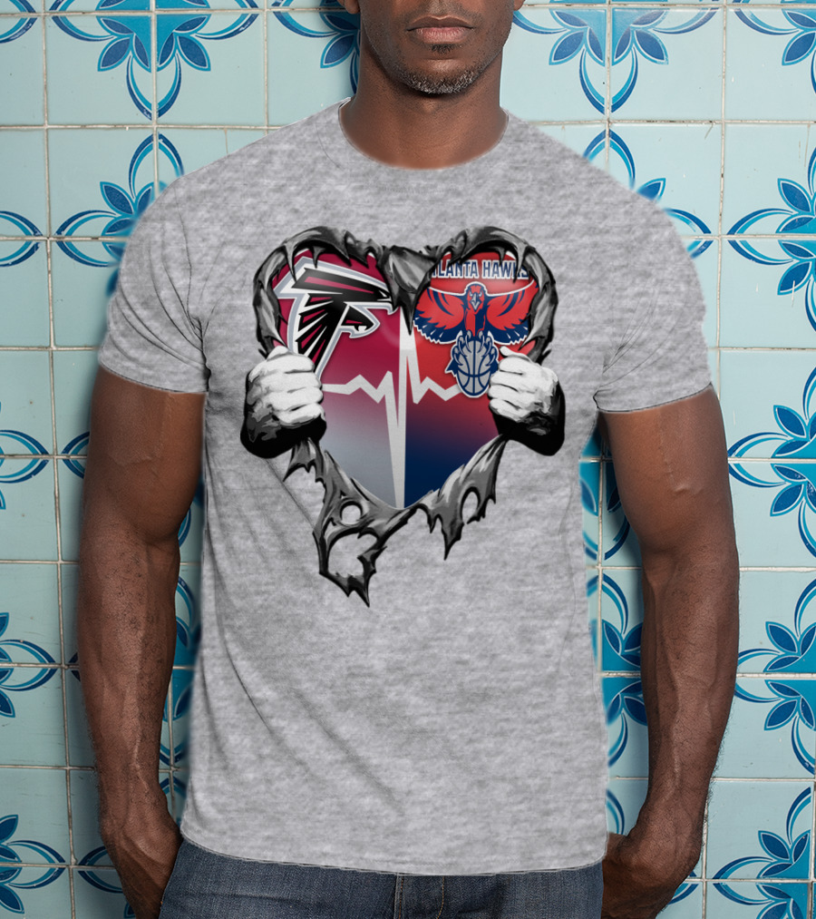 Atlanta Falcons Atlanta Hawks Heartbeat Rip Effect T-Shirt
