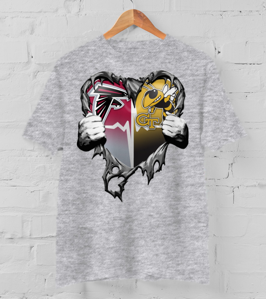 Falcons Georgia Tech Yellow Jackets Breaking Heart T-Shirt