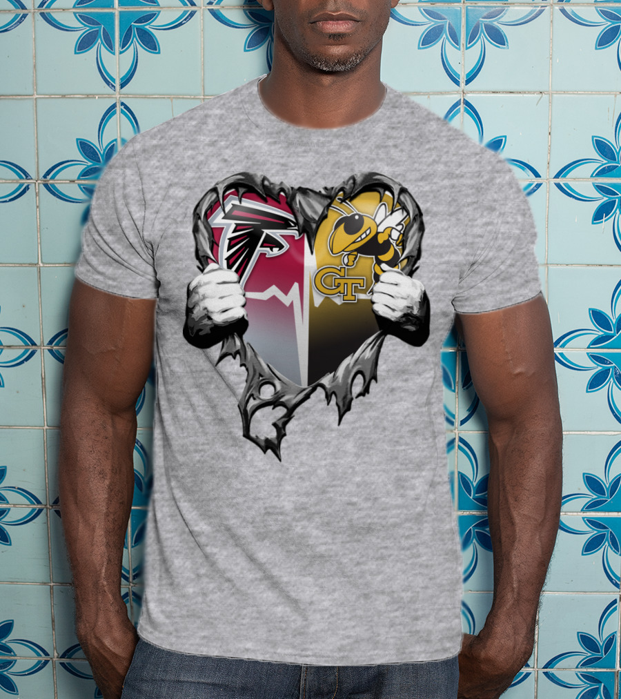 Falcons Georgia Tech Yellow Jackets Breaking Heart T-Shirt