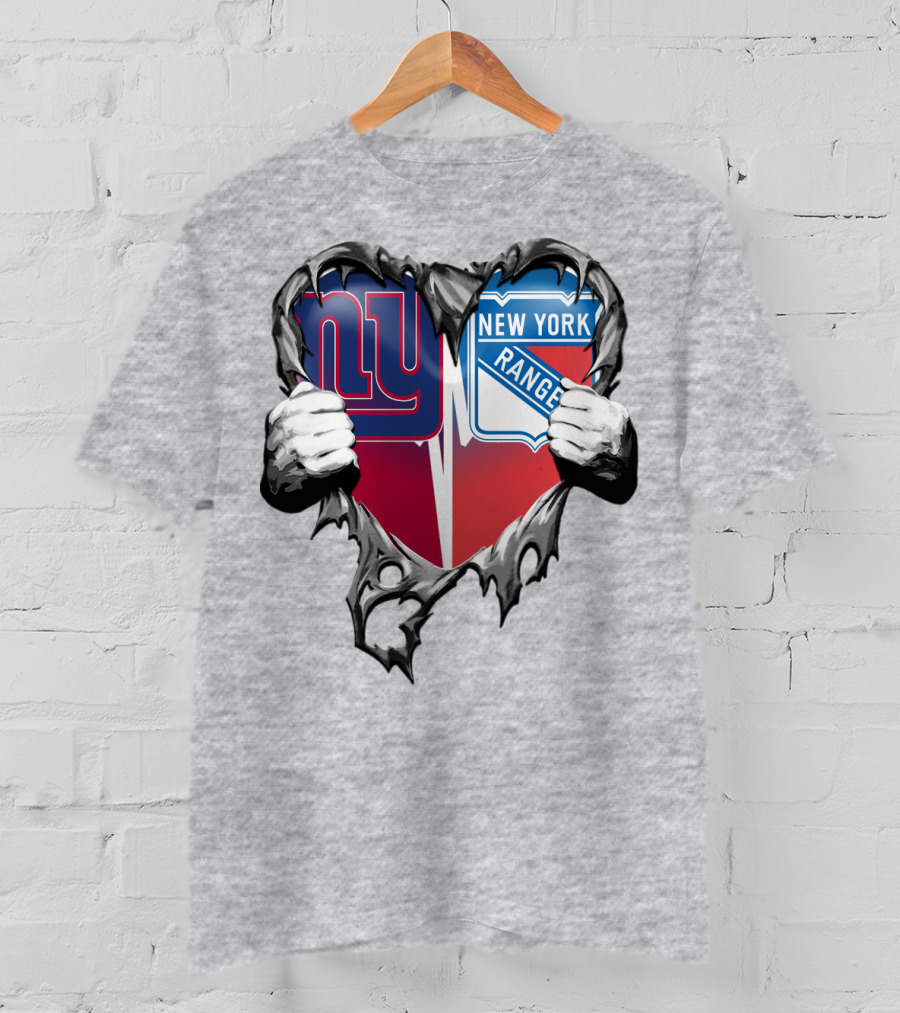 New York Giants And New York Rangers Heart Design Xatt064 T-Shirt
