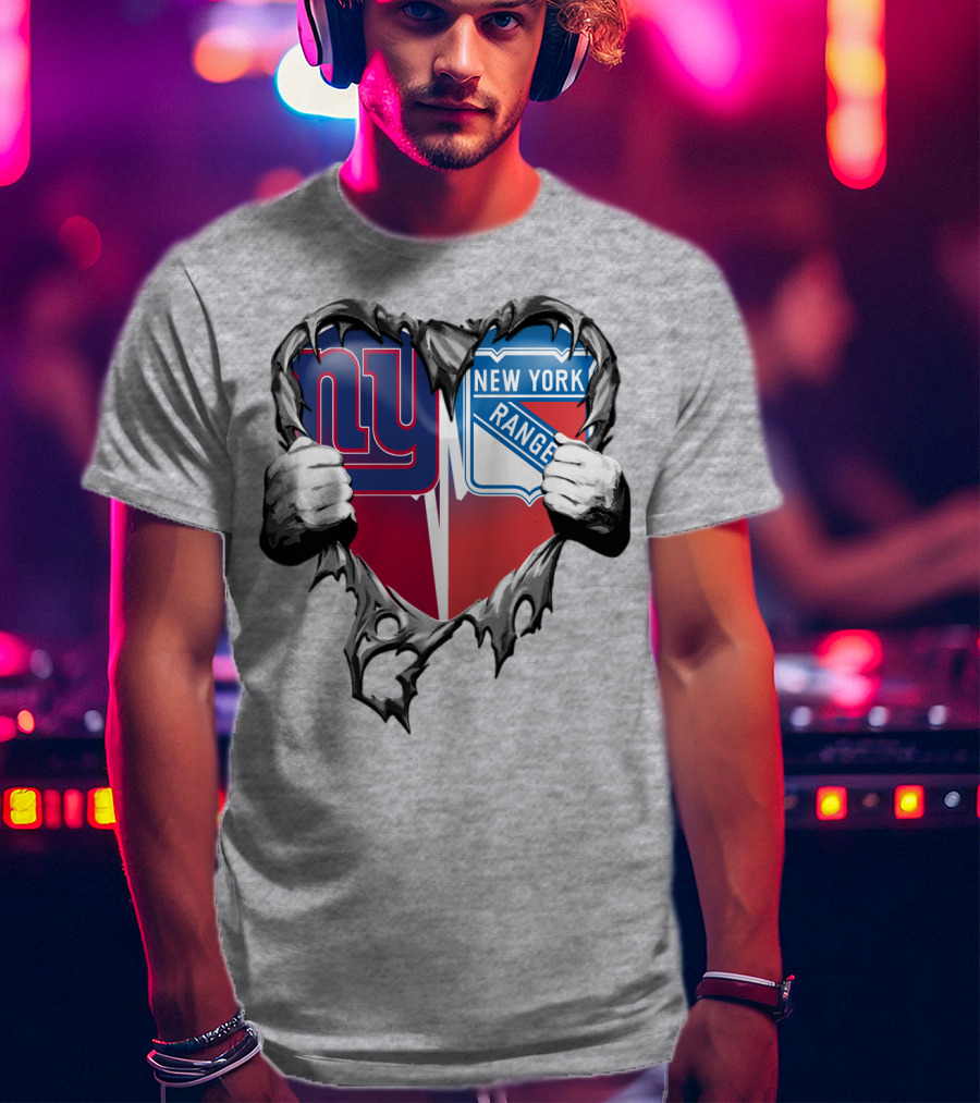 New York Giants And New York Rangers Heart Design Xatt064 T-Shirt