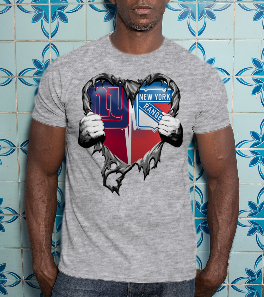 New York Giants And New York Rangers Heart Design Xatt064 T-Shirt