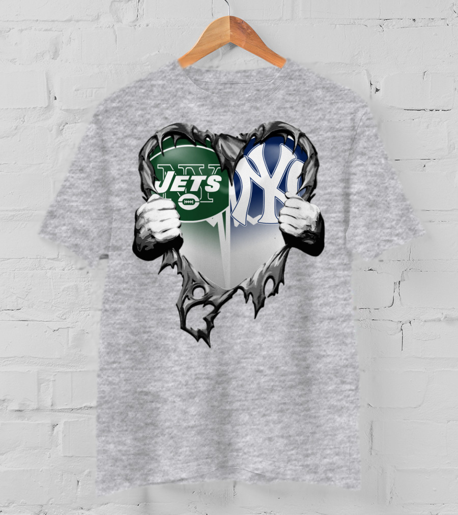 Jets And Yankees Heart Tear T-Shirt