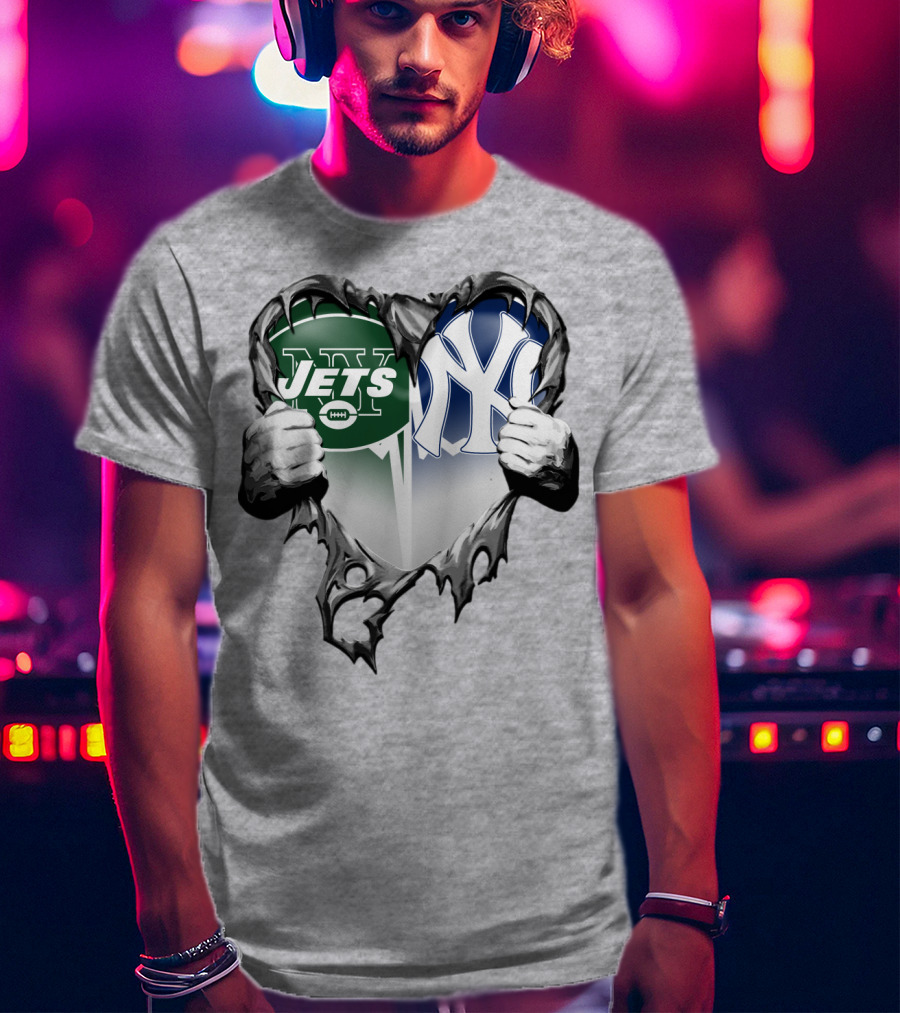 Jets And Yankees Heart Tear T-Shirt