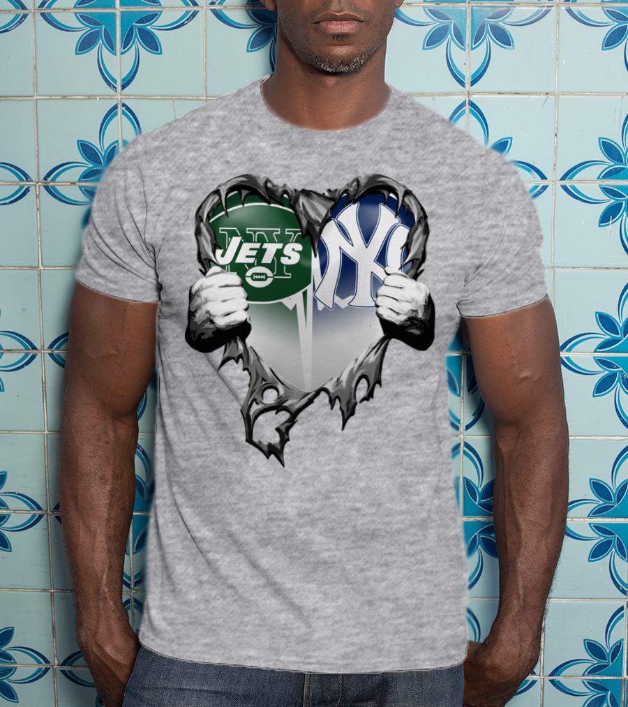 Jets And Yankees Heart Tear T-Shirt