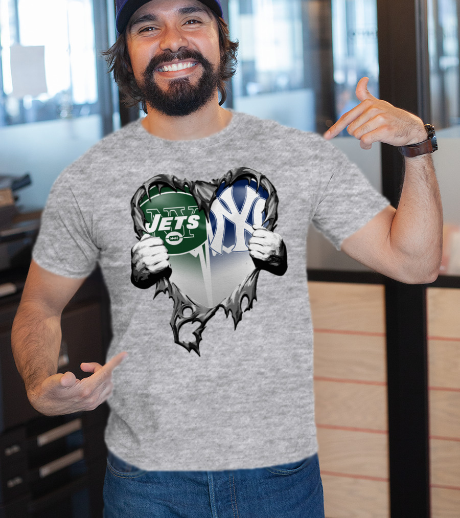 Jets And Yankees Heart Tear T-Shirt