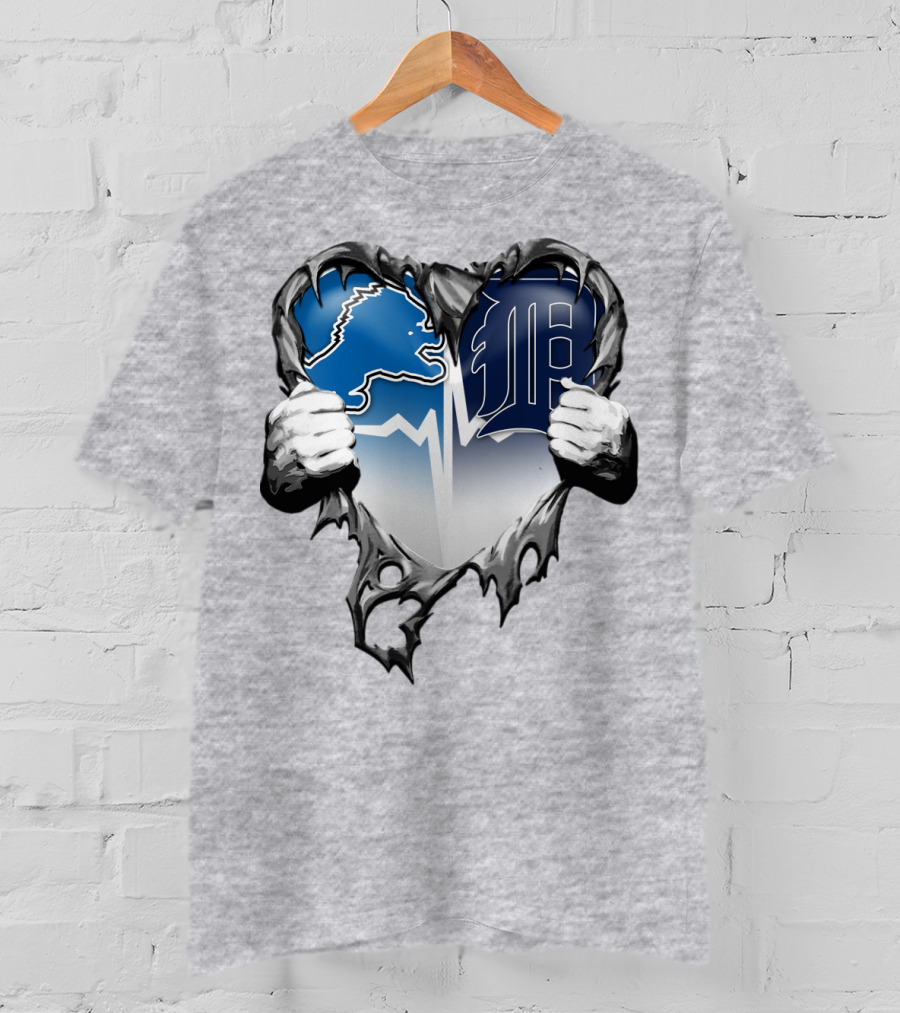 Lions Tigers Heartbeat Detroit Fan T-Shirt