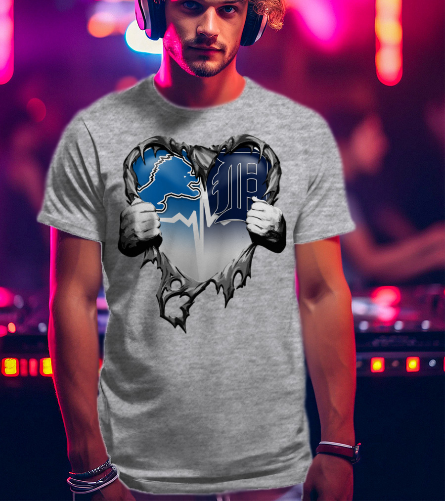 Lions Tigers Heartbeat Detroit Fan T-Shirt
