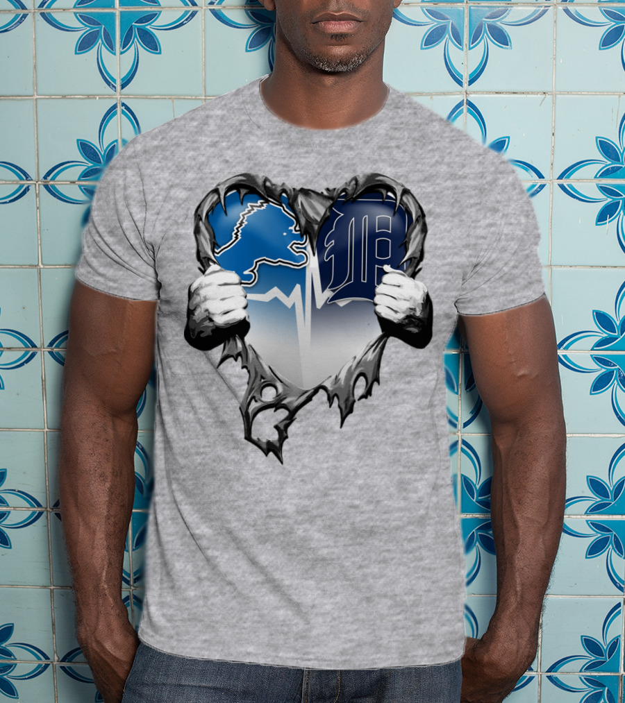 Lions Tigers Heartbeat Detroit Fan T-Shirt