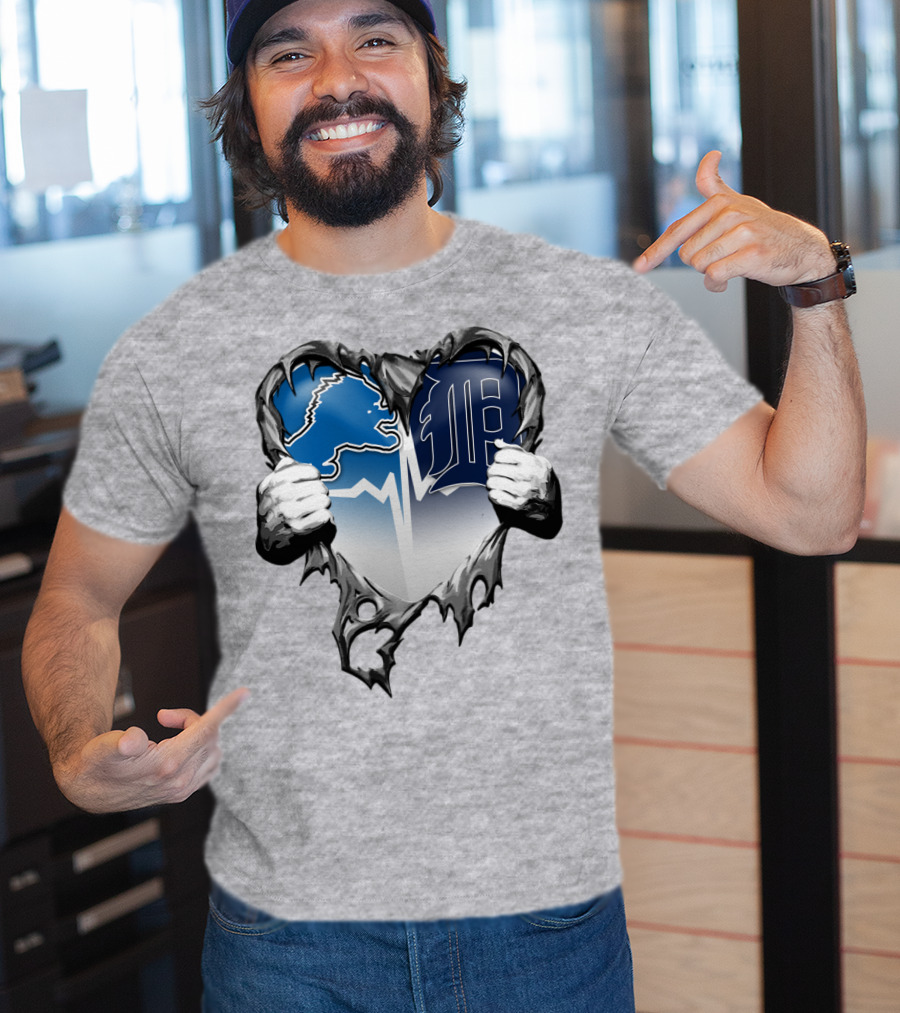 Lions Tigers Heartbeat Detroit Fan T-Shirt