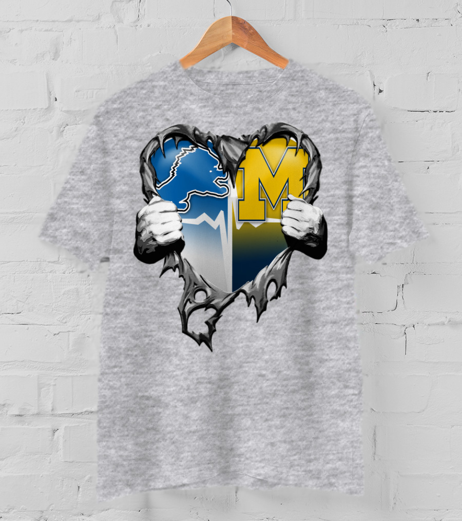 Detroit Lions And Michigan Wolverines Split Heart T-Shirt