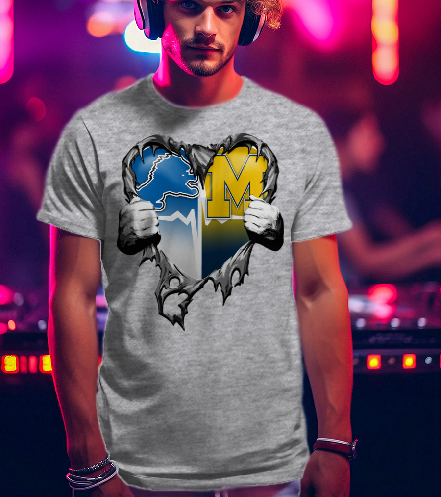 Detroit Lions And Michigan Wolverines Split Heart T-Shirt