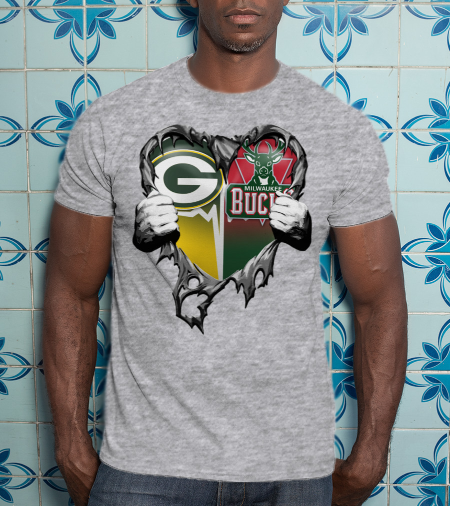 Green Bay Packers Milwaukee Bucks Heart T-Shirt