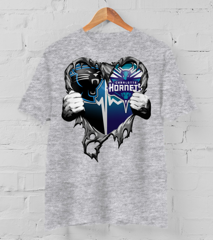 Carolina Panthers Charlotte Hornets Heart T-Shirt
