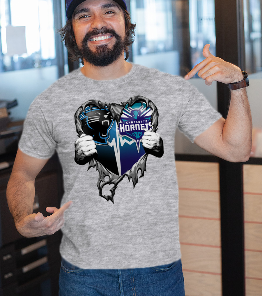 Carolina Panthers Charlotte Hornets Heart T-Shirt