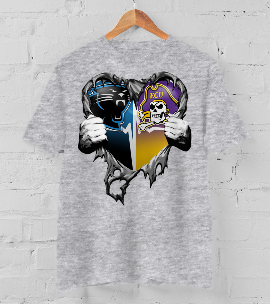 Carolina Panthers Ecu Pirates Torn Heart T-Shirt
