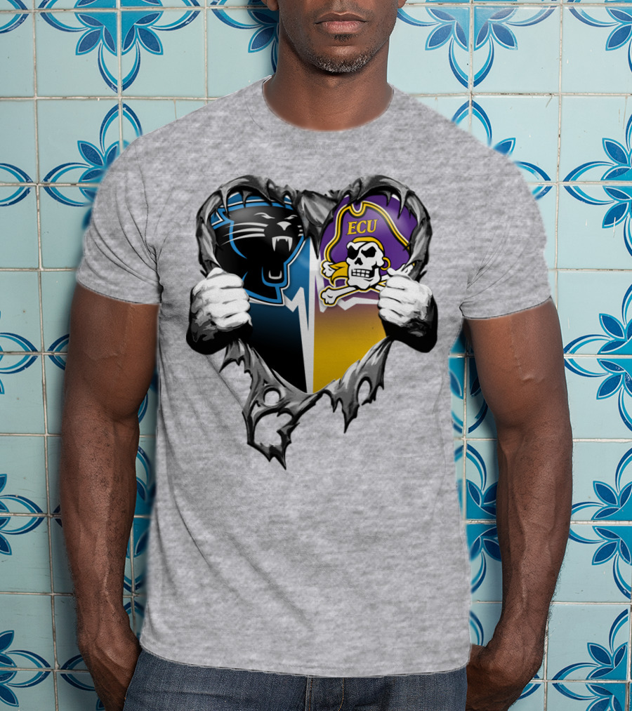 Carolina Panthers Ecu Pirates Torn Heart T-Shirt