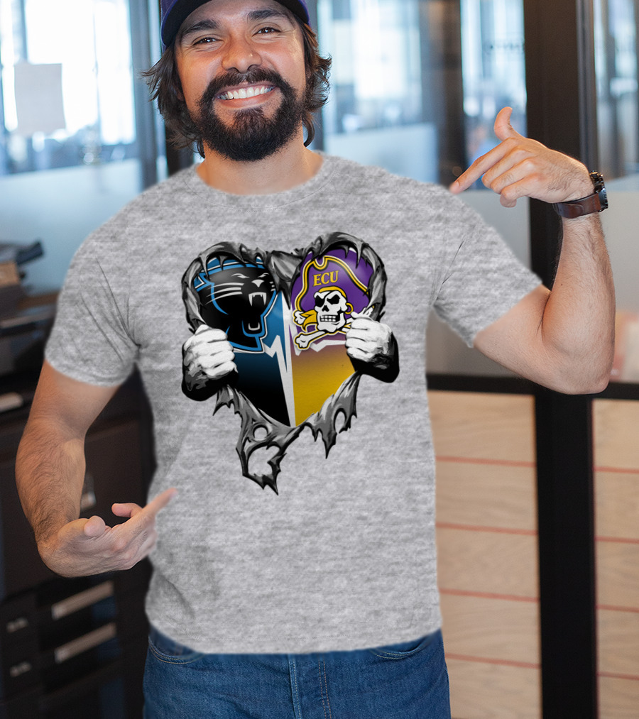 Carolina Panthers Ecu Pirates Torn Heart T-Shirt