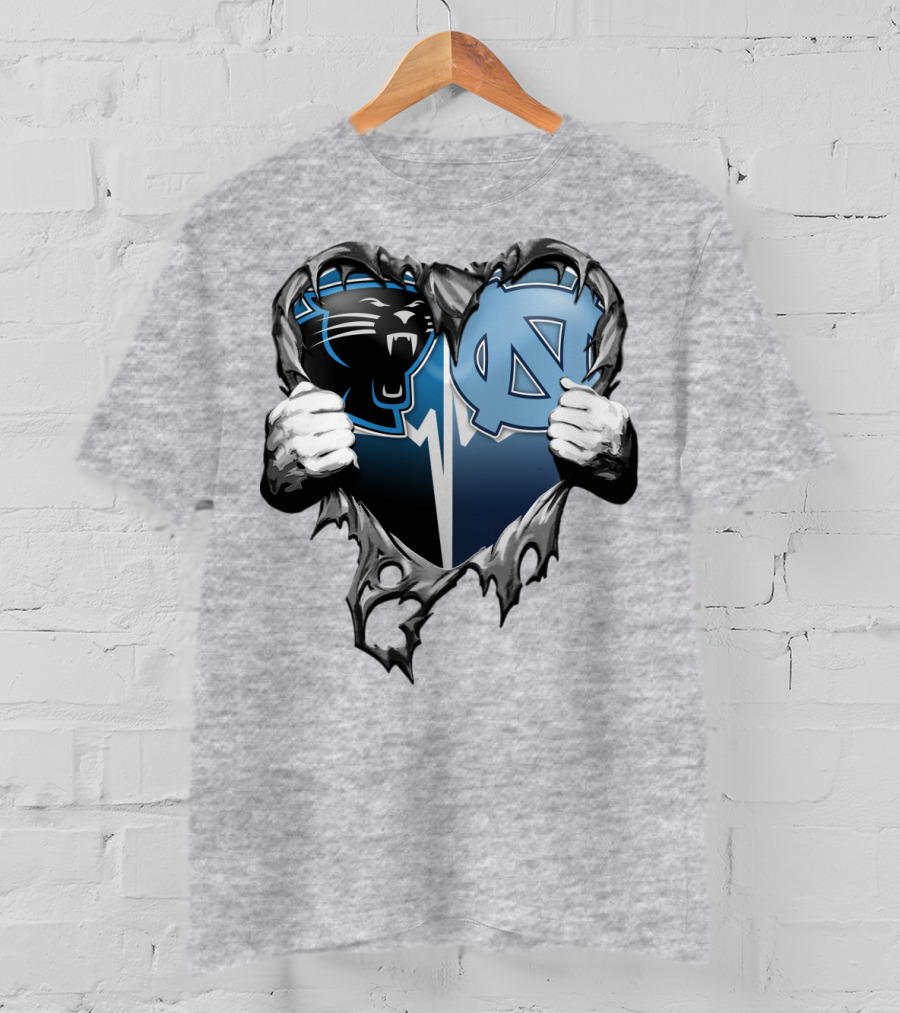 Carolina Panthers Unc Tar Heels Heart Ripped T-Shirt