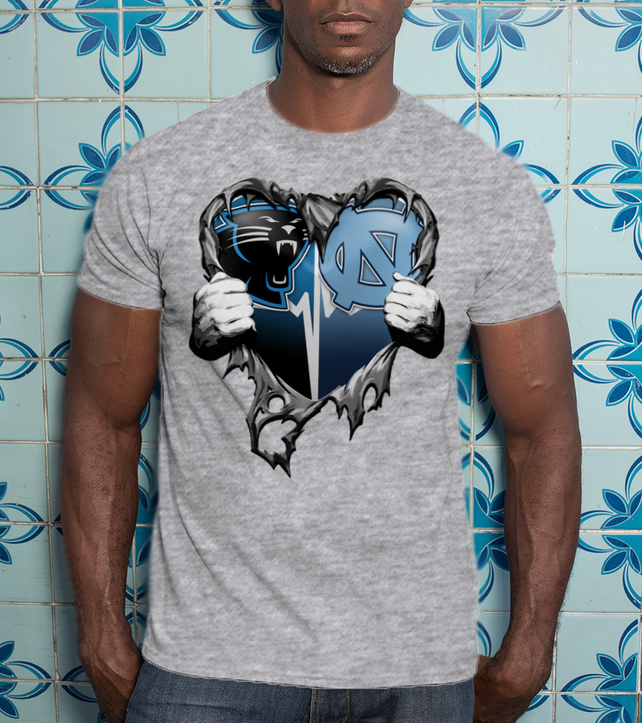 Carolina Panthers Unc Tar Heels Heart Ripped T-Shirt