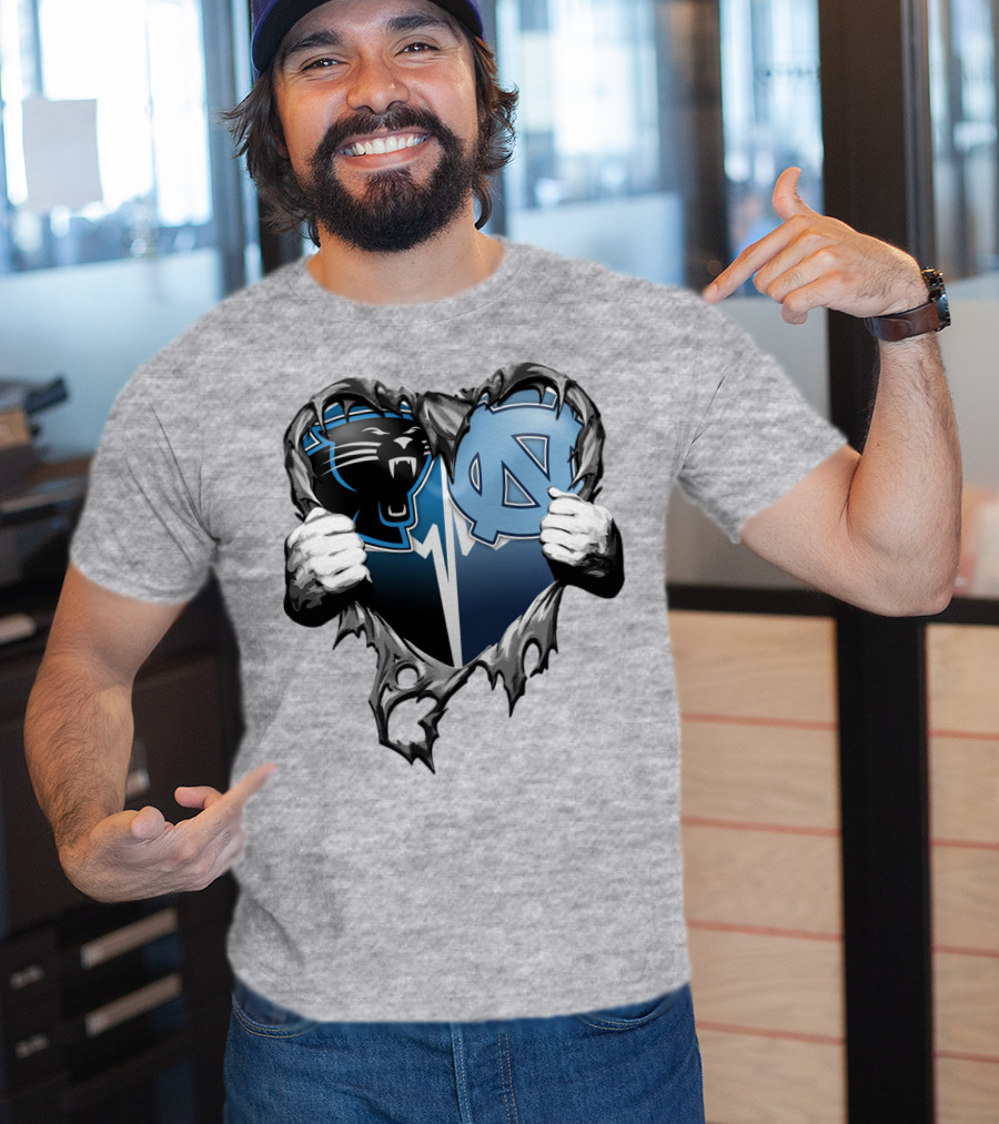 Carolina Panthers Unc Tar Heels Heart Ripped T-Shirt