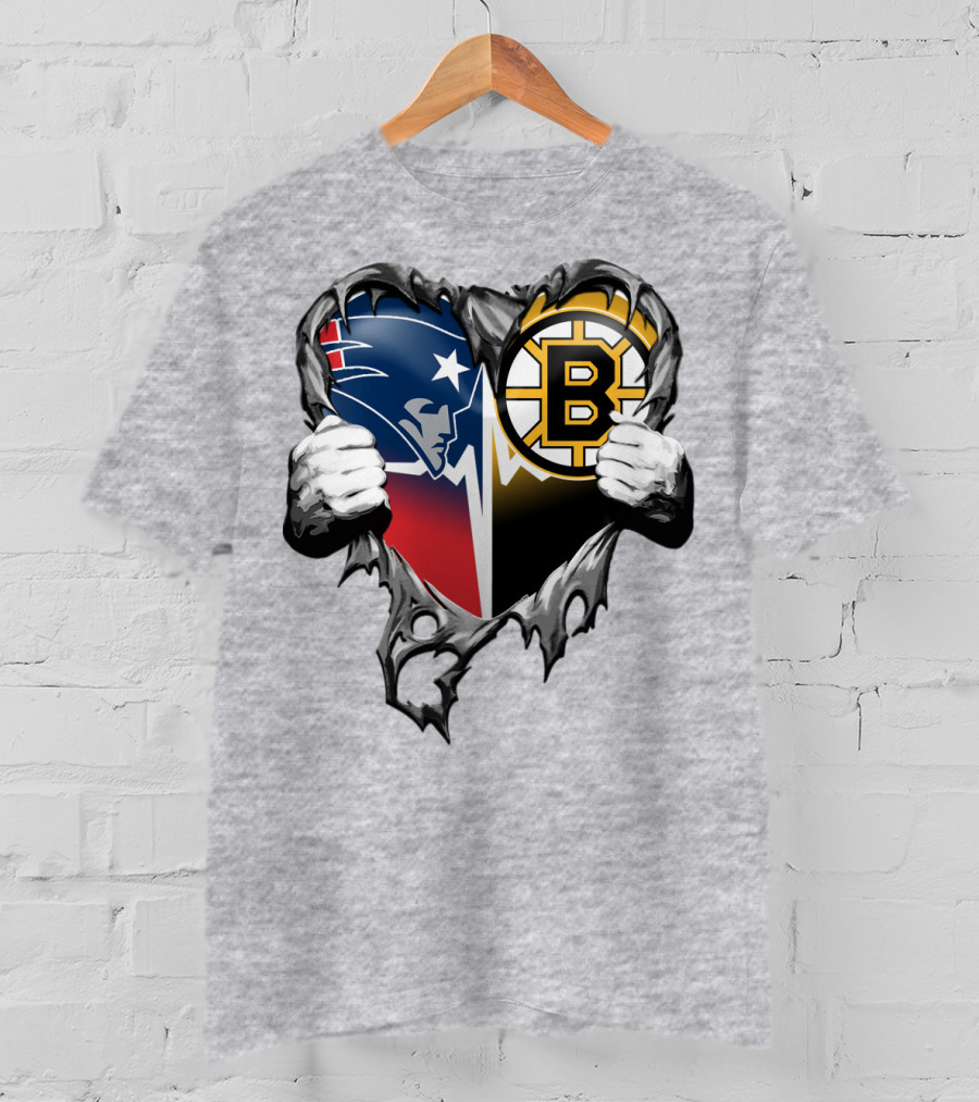 Patriots Bruins Torn Heart Logo Fusion T-Shirt