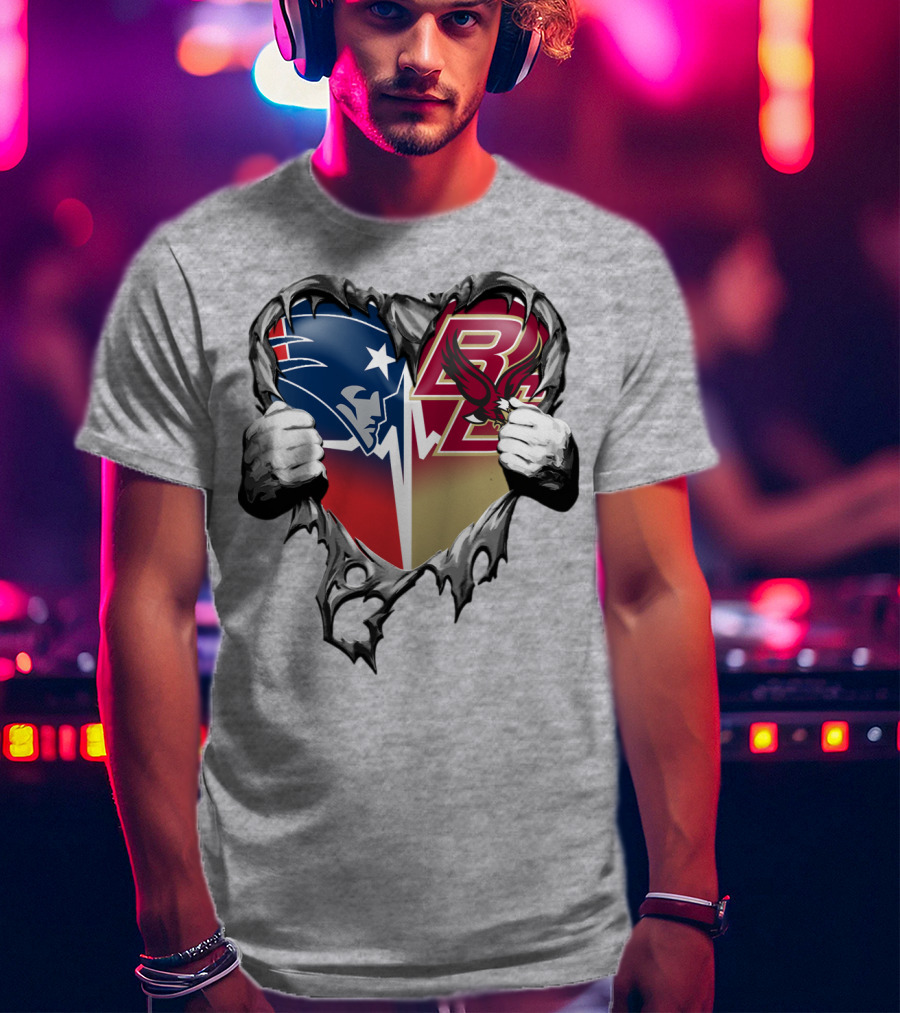 New England Patriots Boston College Eagles Heart T-Shirt