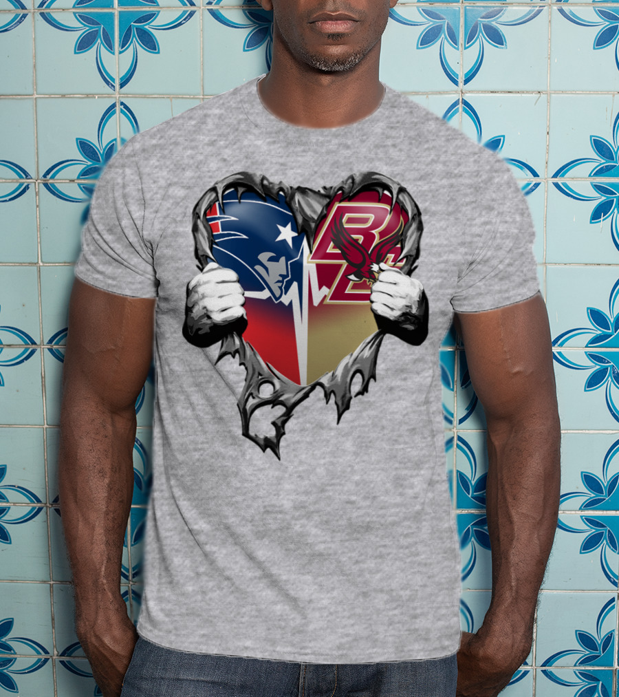 New England Patriots Boston College Eagles Heart T-Shirt