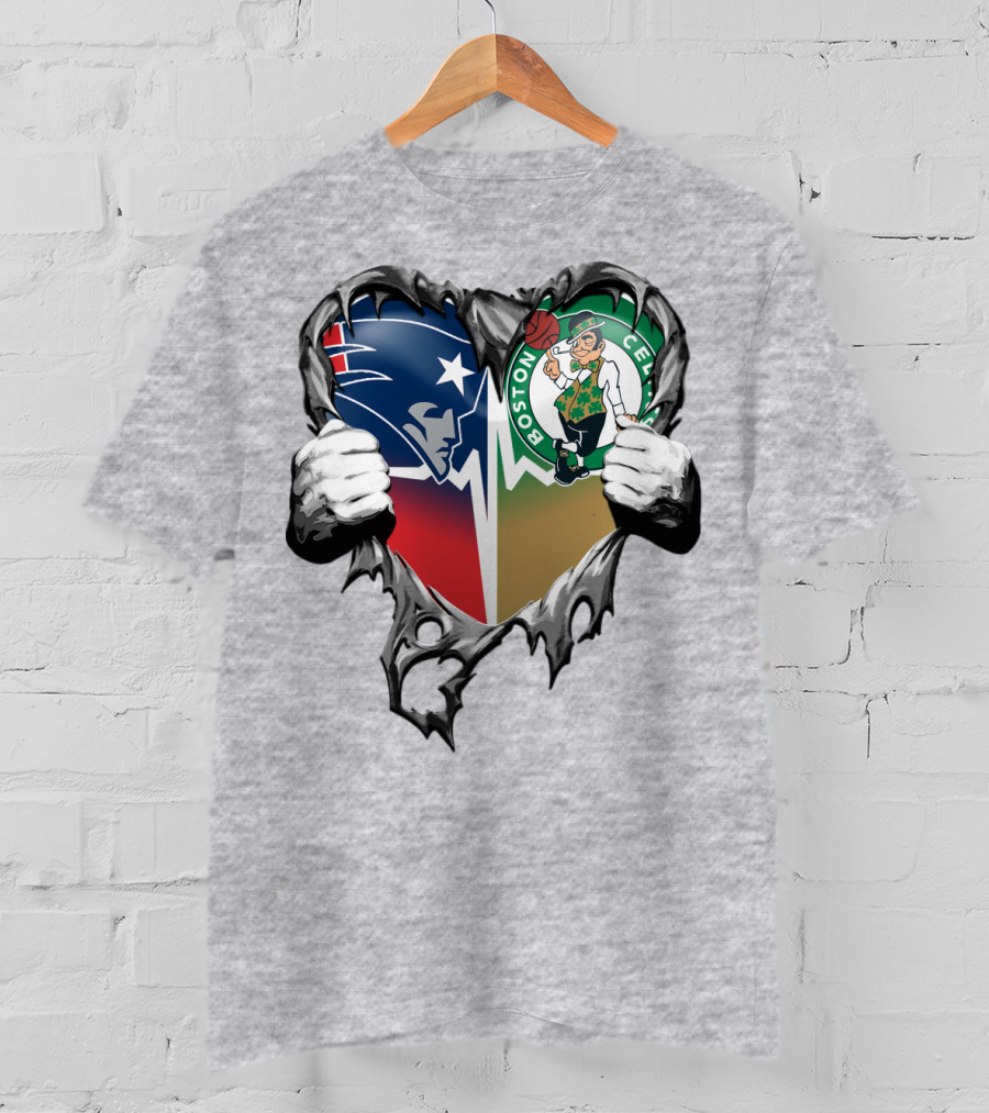 Patriots Celtics Heart Logos T-Shirt