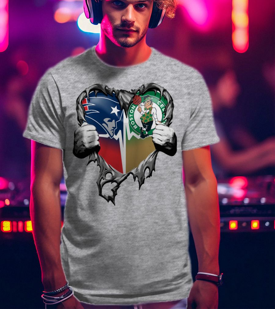 Patriots Celtics Heart Logos T-Shirt