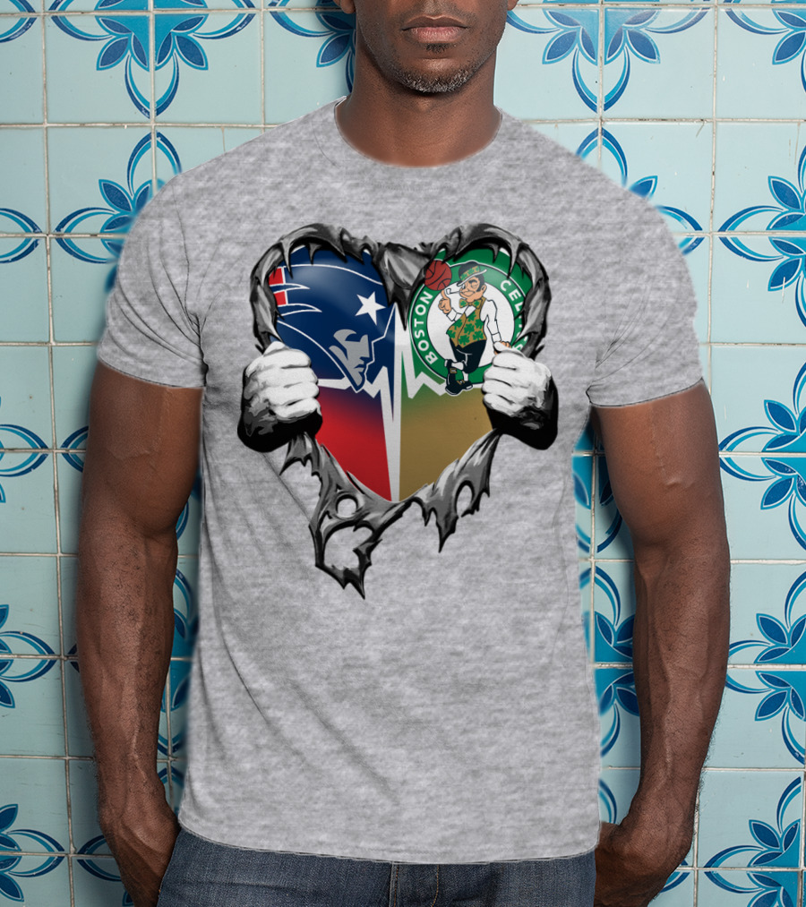 Patriots Celtics Heart Logos T-Shirt