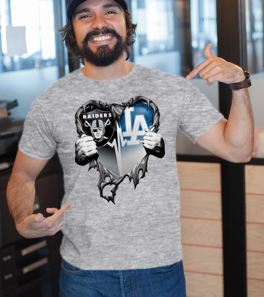 Raiders La Dodgers Heart Design Xatt095 T-Shirt