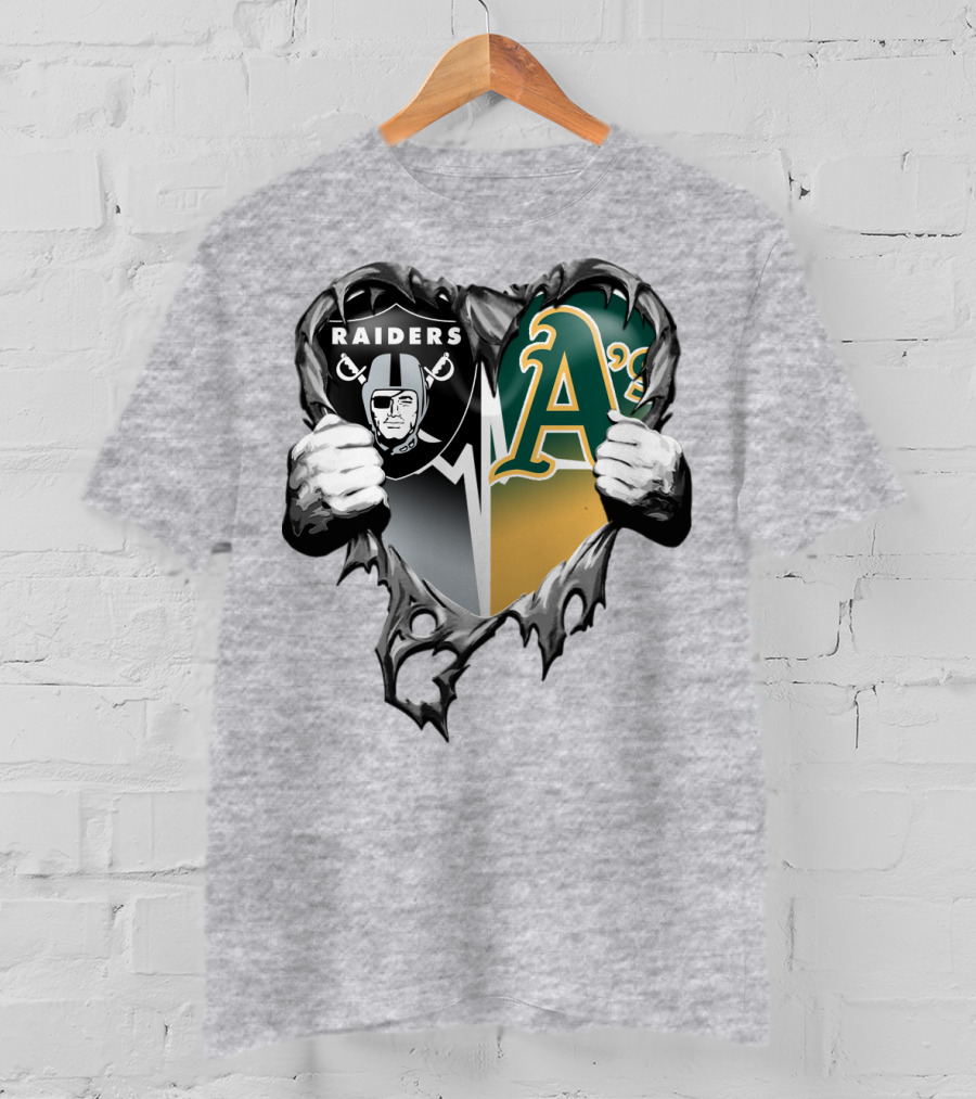 Raiders A's Heart Torn Football And Baseball Fans T-Shirt