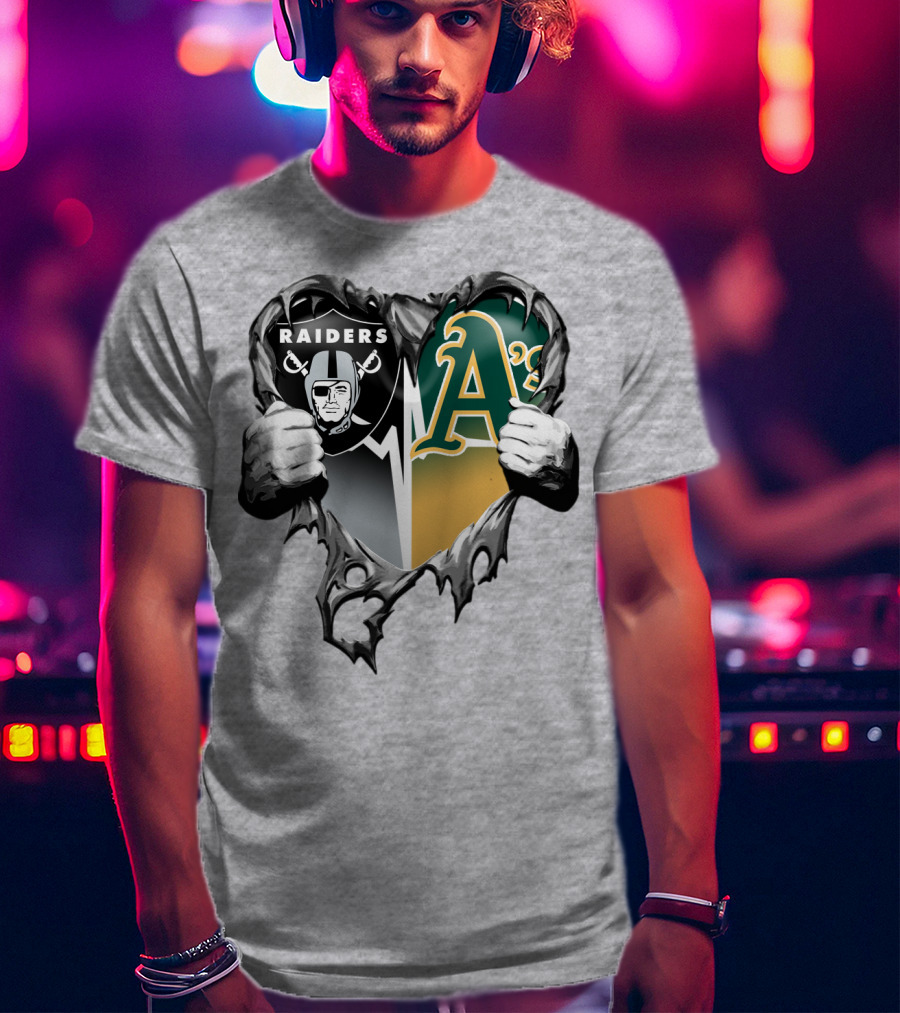 Raiders A's Heart Torn Football And Baseball Fans T-Shirt