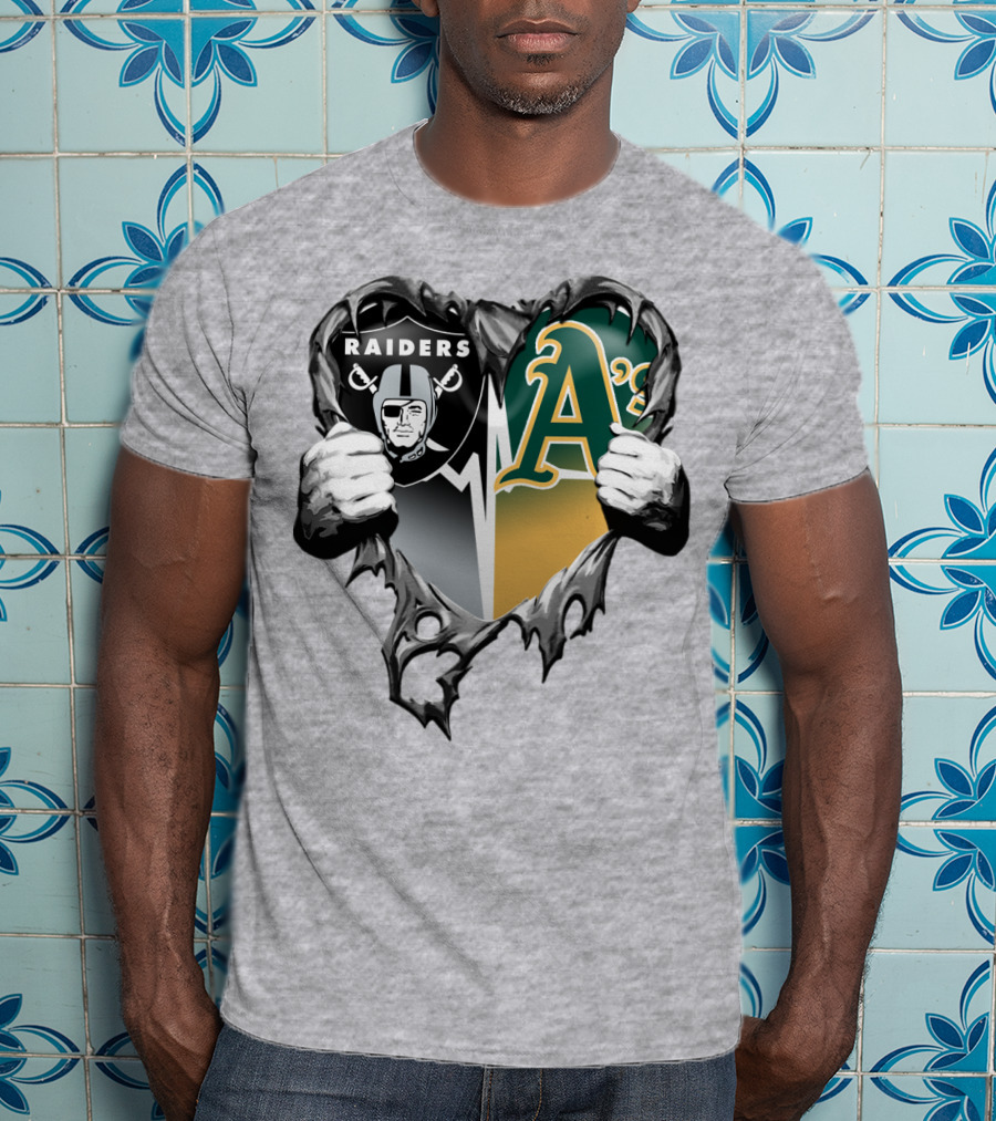 Raiders A's Heart Torn Football And Baseball Fans T-Shirt