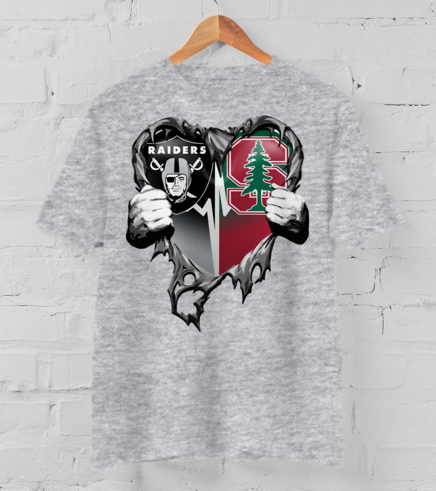 Raiders Stanford Cardinal Heart Football Fusion T-Shirt