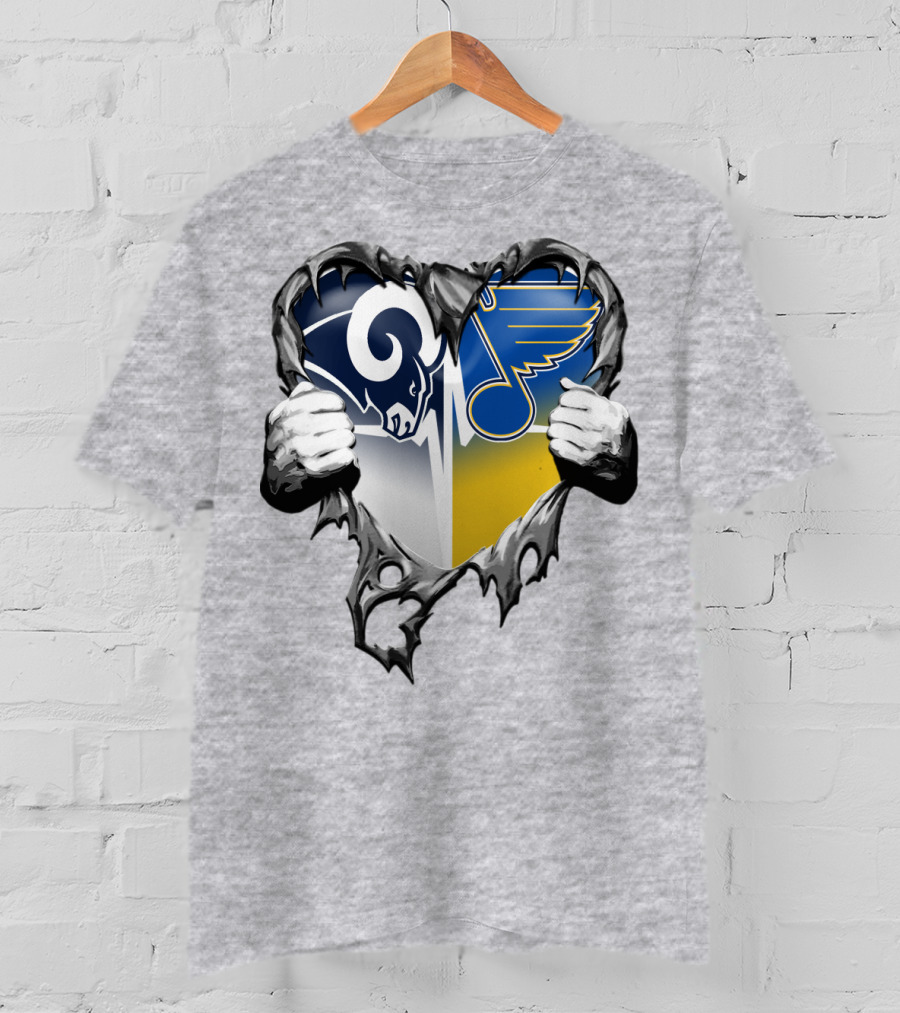 St. Louis Rams And Blues Heart Torn T-Shirt