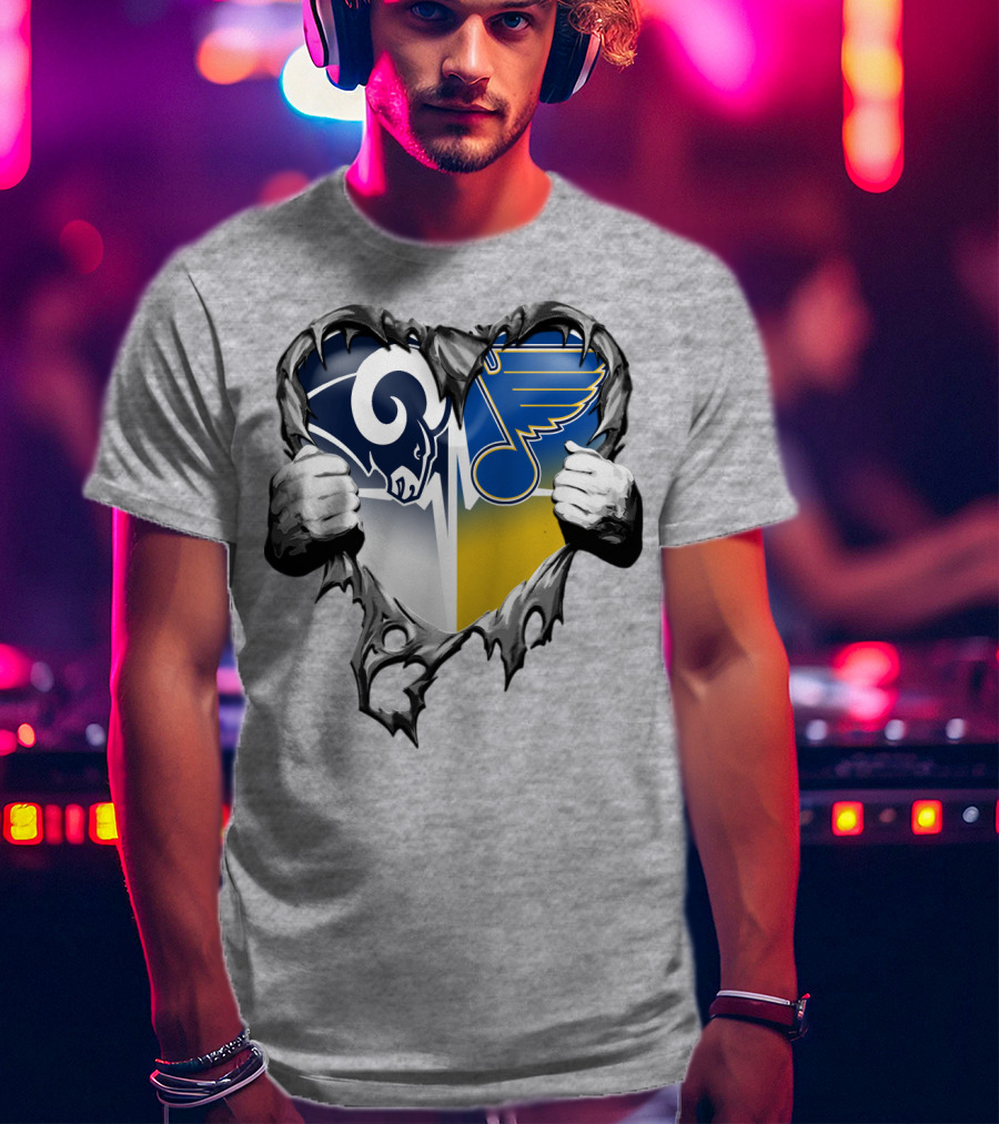 St. Louis Rams And Blues Heart Torn T-Shirt